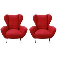 Vintage Pair Of Italian Modern Sculptural Lounge Chairs Inspired By Gio Ponti