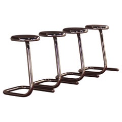 Four Haworth Chromed Steel Paper Clip Stools 24"H Counter Height 'K700' 1980s