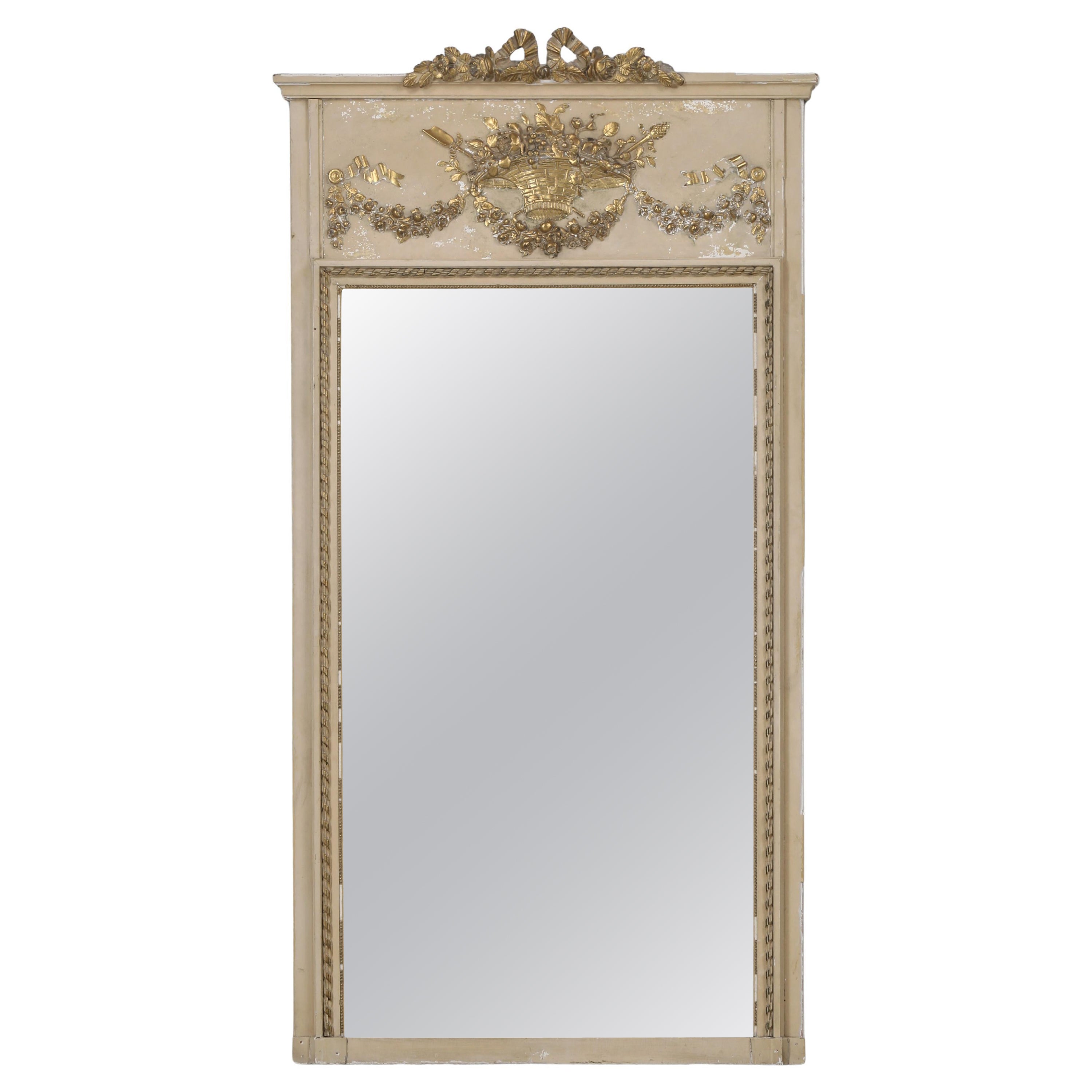 Antique French Trumeau with Original Mirror Unrestored Great Natural Patina For Sale