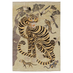 Rug & Kilim’s Classic-Style Custom Tiger-Skin Rug with Gold & Black Pictorial