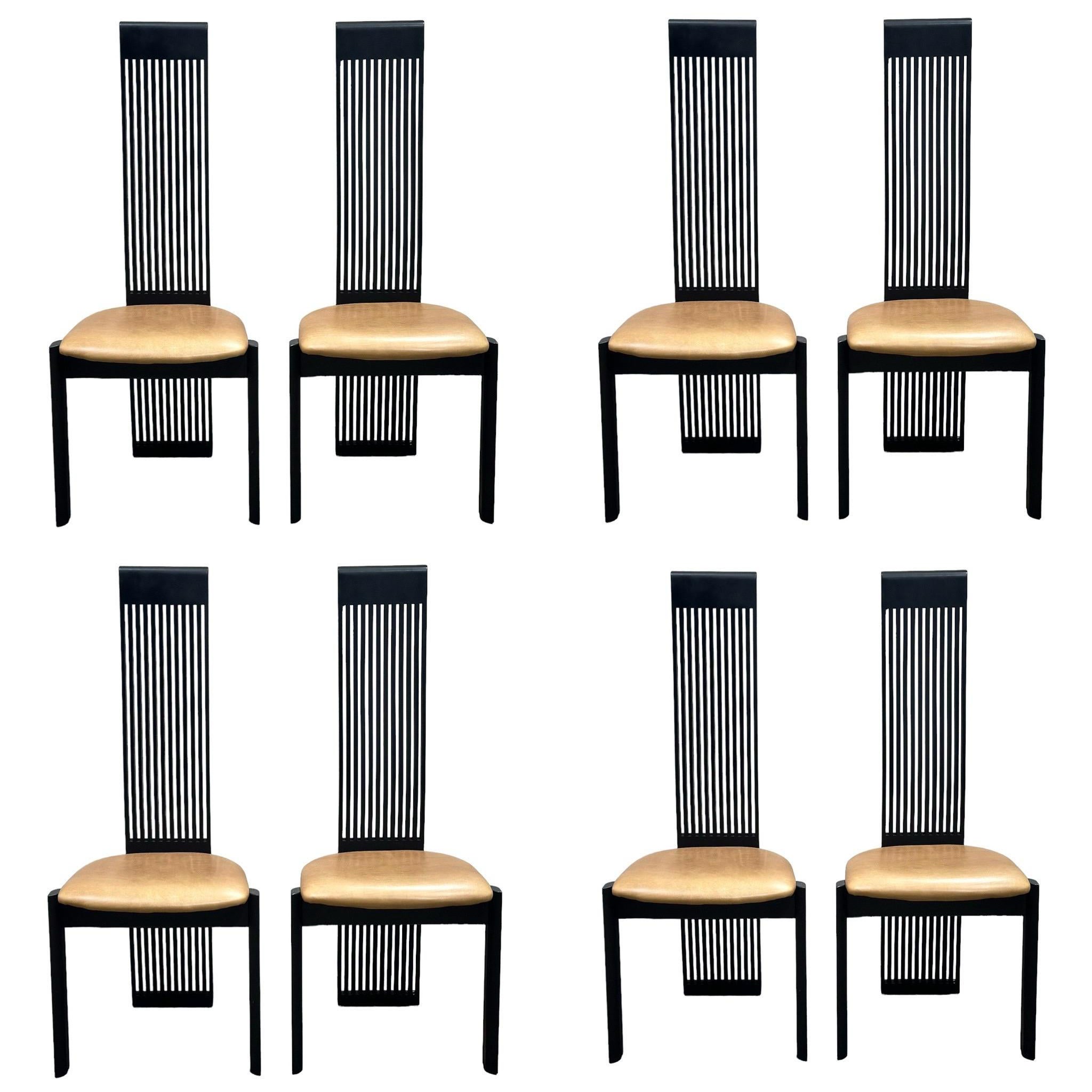 Post Modern High Back Leather Dining Chairs - Pietro Consantini - Set of 8