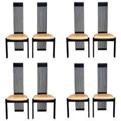 Retro Post Modern High Back Leather Dining Chairs - Pietro Consantini - Set of 8