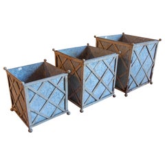 1970s French Set of Three Square Iron and Zinc Planters 