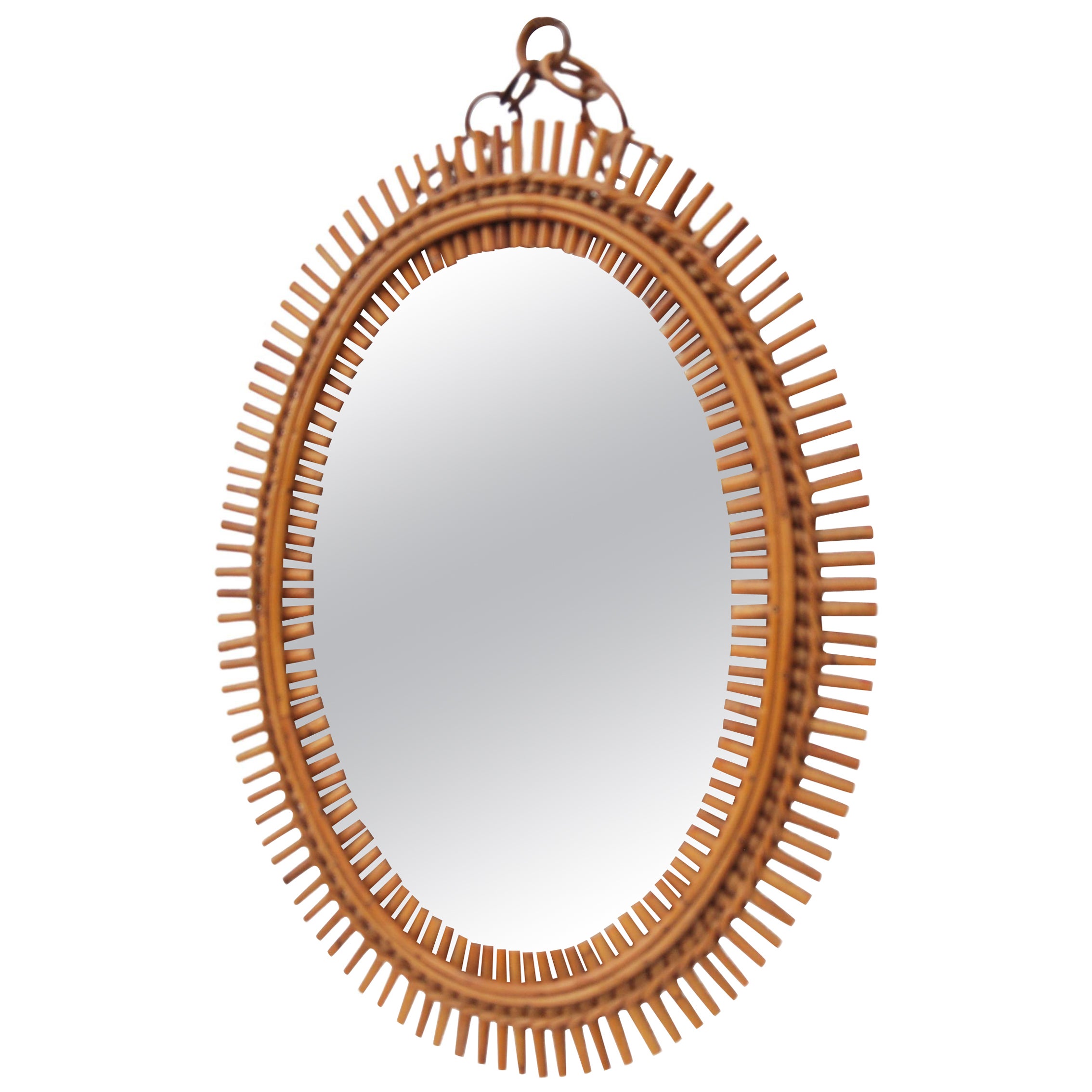 Oval bamboo mirror  For Sale