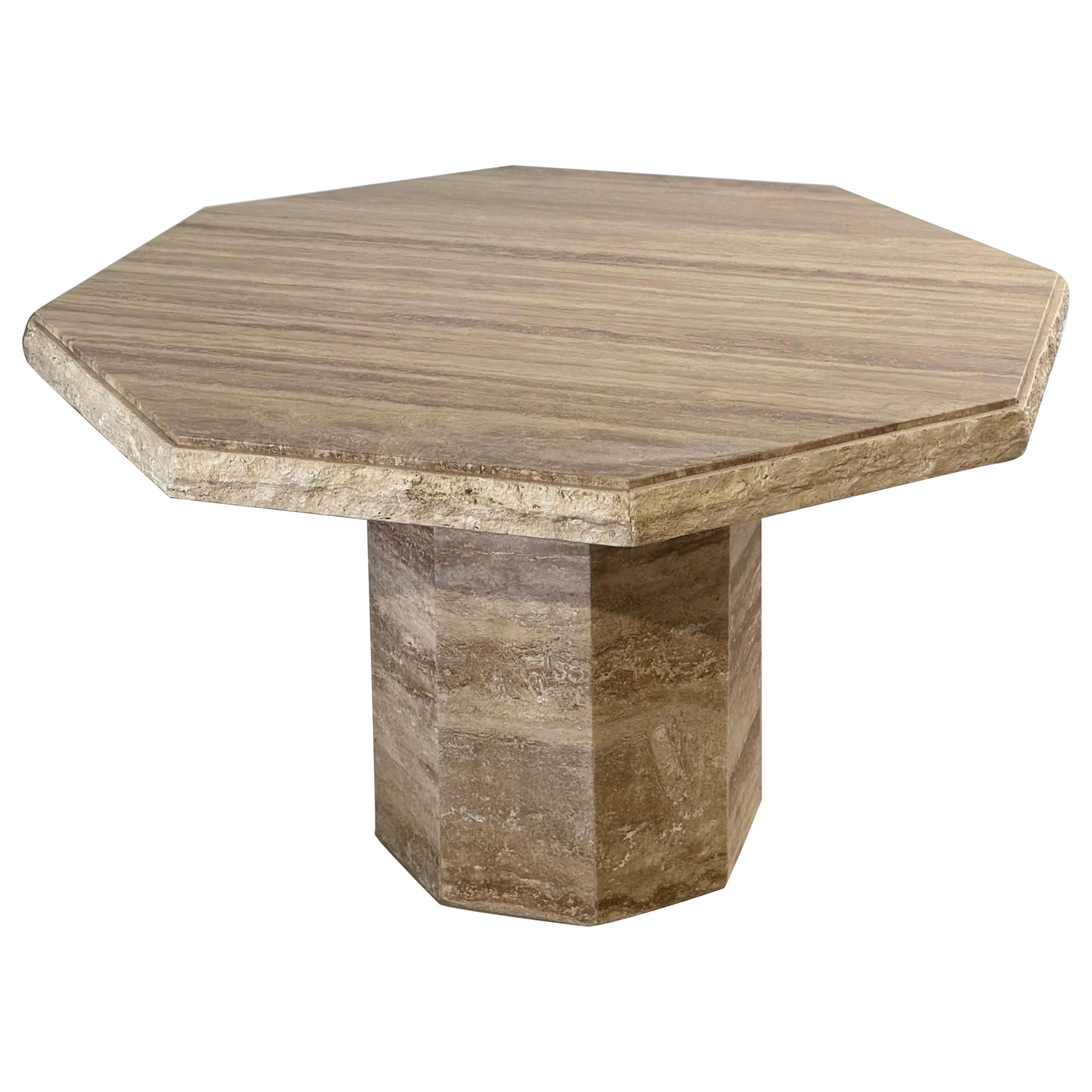 1970s Italian Travertine Stone Octagonal Pedestal Dining or Center Table  For Sale