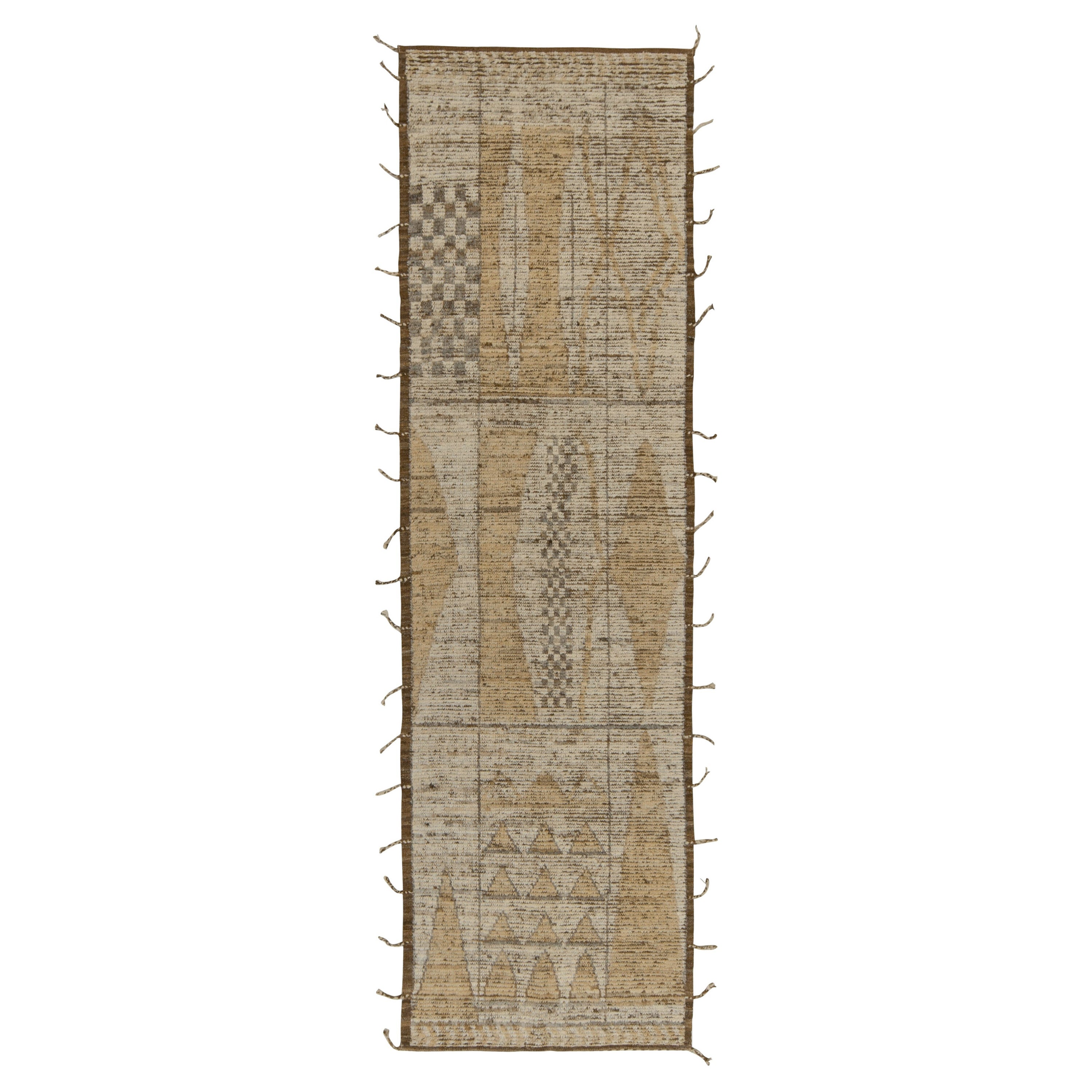 Rug & Kilim's Moroccan Style Runner in White, Beige-Brown Tribal Pattern For Sale