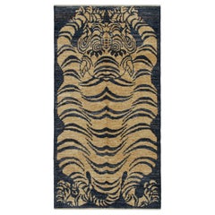 Rug & Kilim’s Classic-Style Tiger-Skin Custom Runner with Blue & Gold Pictorial