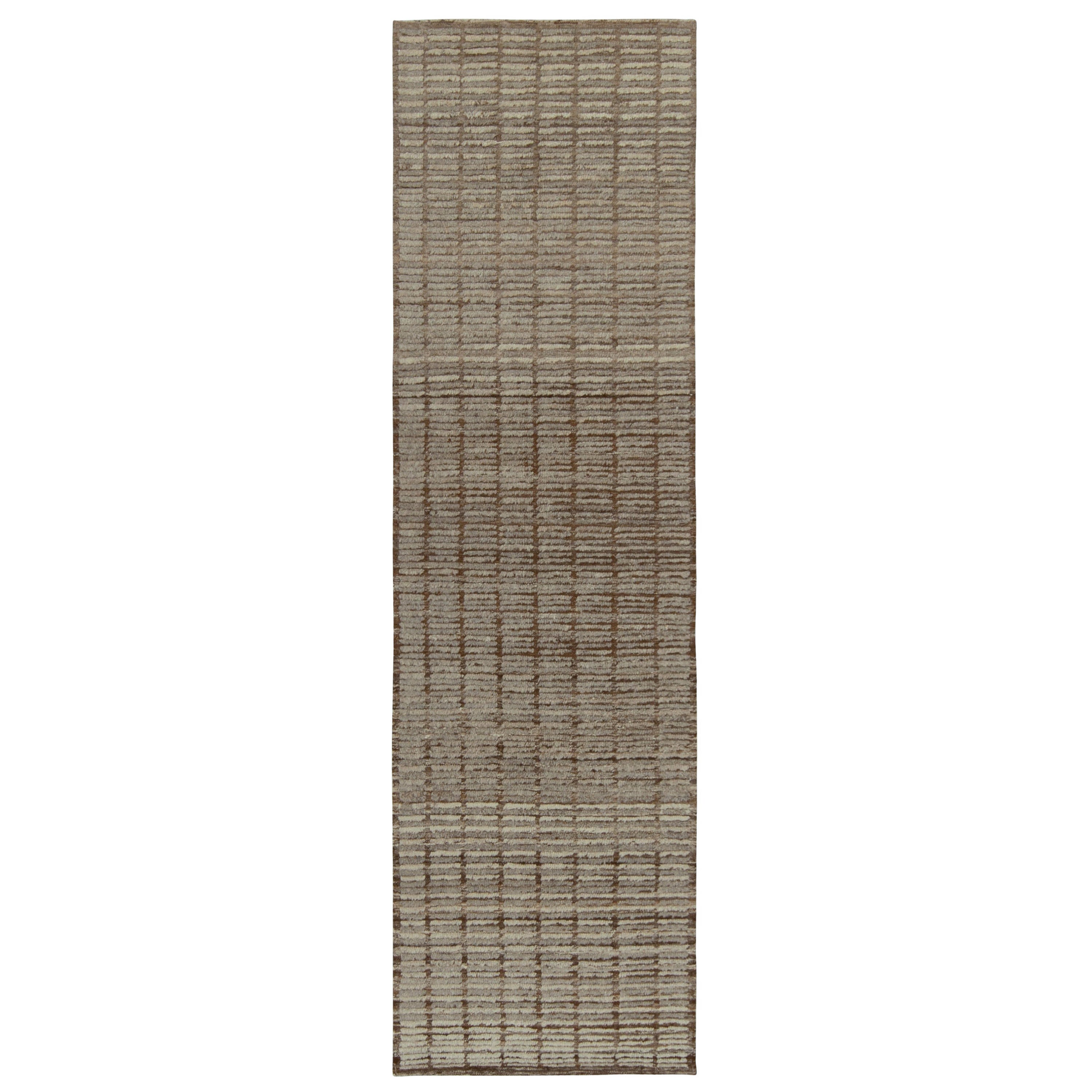 Rug & Kilim's Moroccan Style Runner in Brown & Gray High-Low Striations For Sale