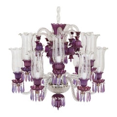 Lustre en verre taillé clair et violet de style Belle Époque 