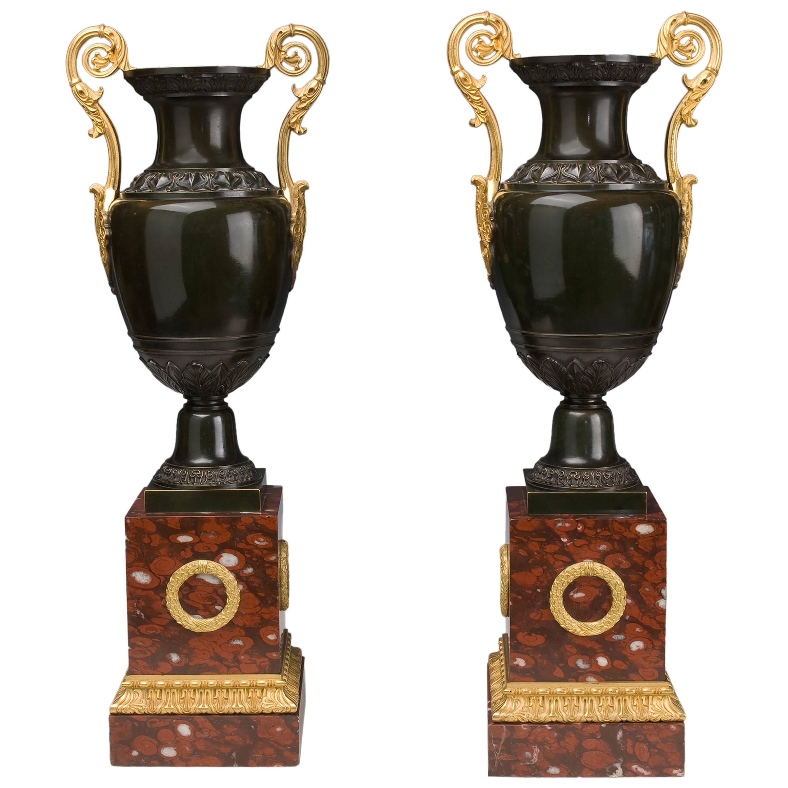 Pair of French Restoration Urns, 19th Century For Sale