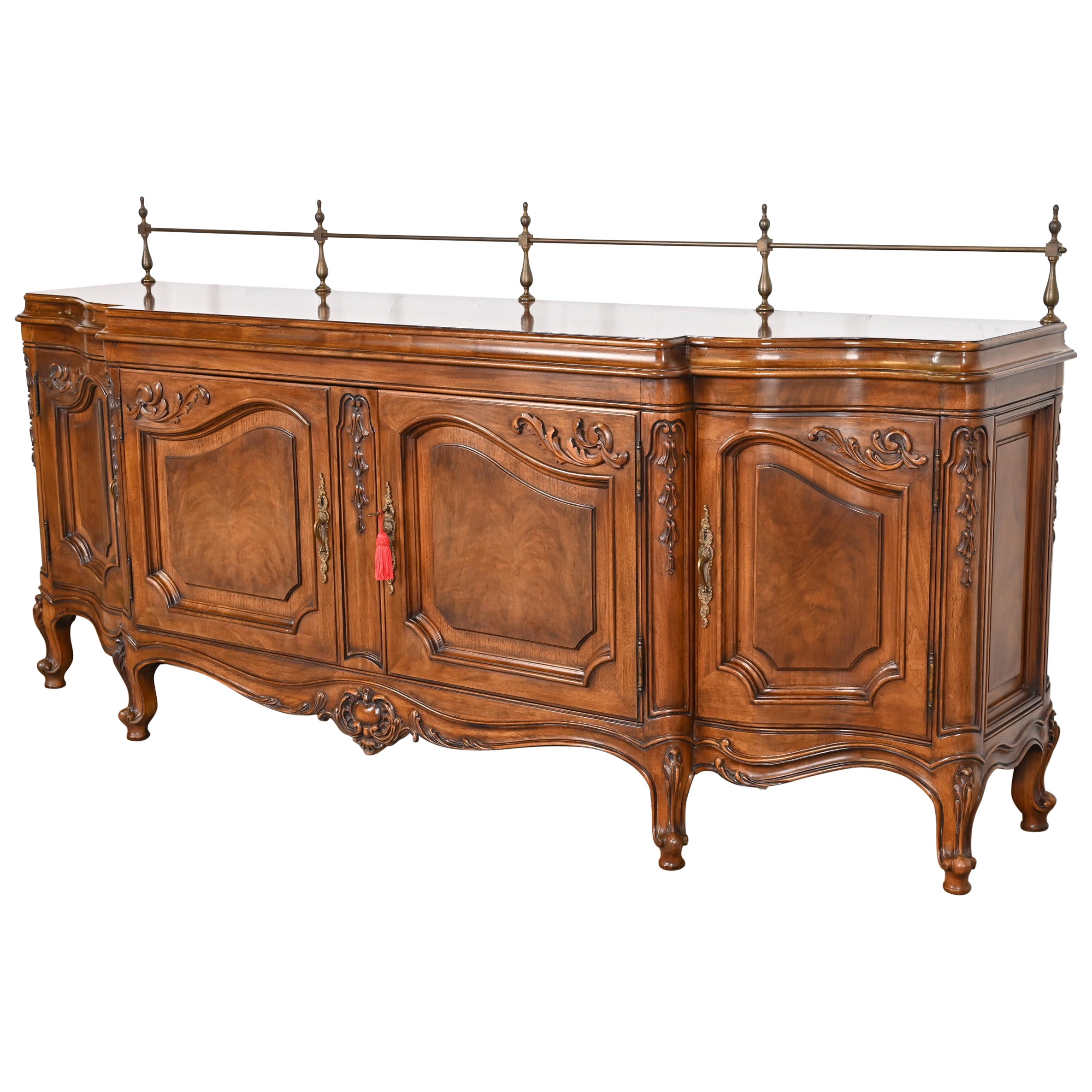 Karges French Provincial Louis XV Carved Burled Walnut Sideboard or Bar Cabinet For Sale