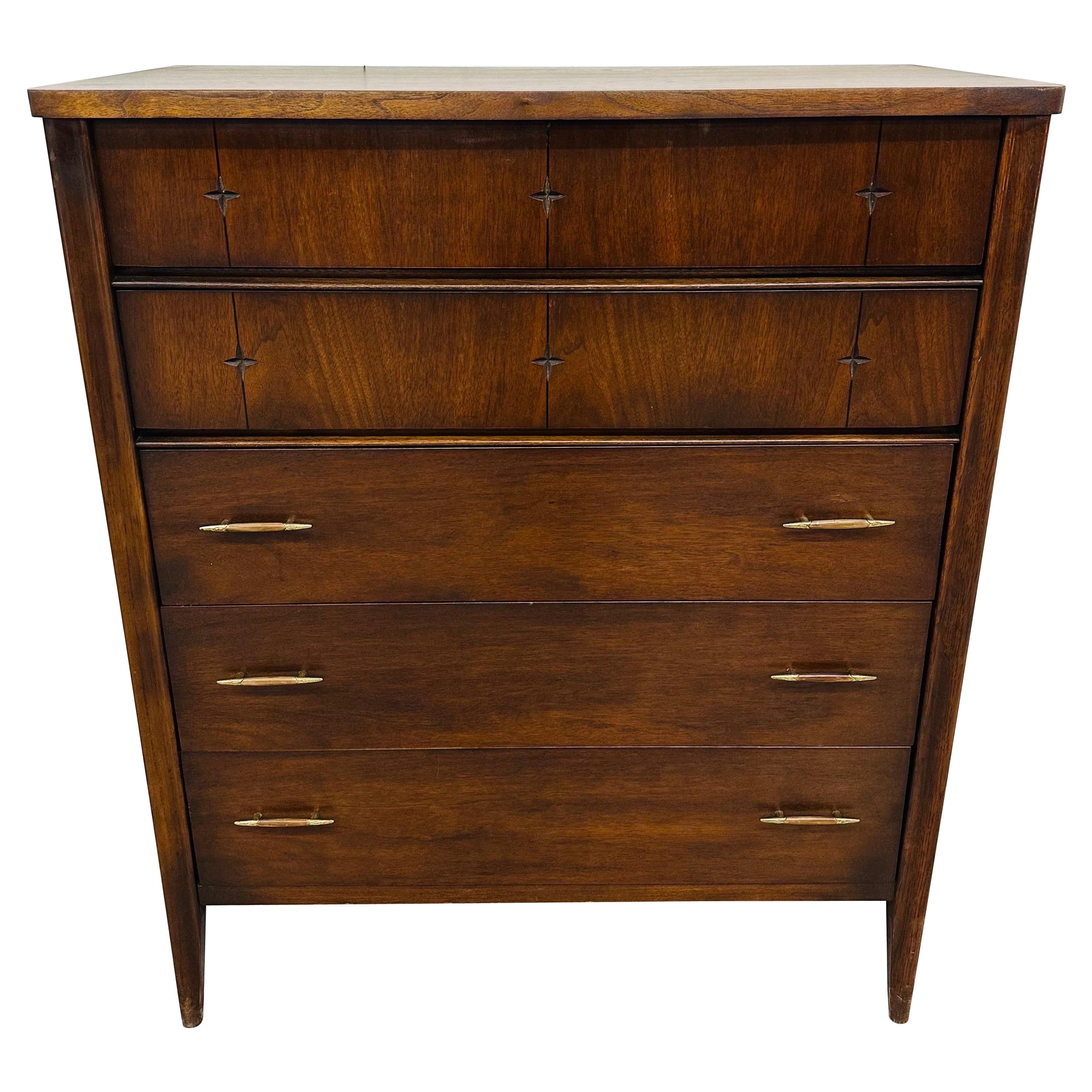 Mid-Century Modern Broyhill Saga Walnut High Chest For Sale