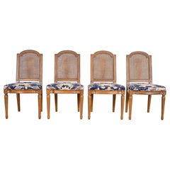Henredon French Regency Louis XVI Walnut Cane Back Dining Chairs, Set of Four