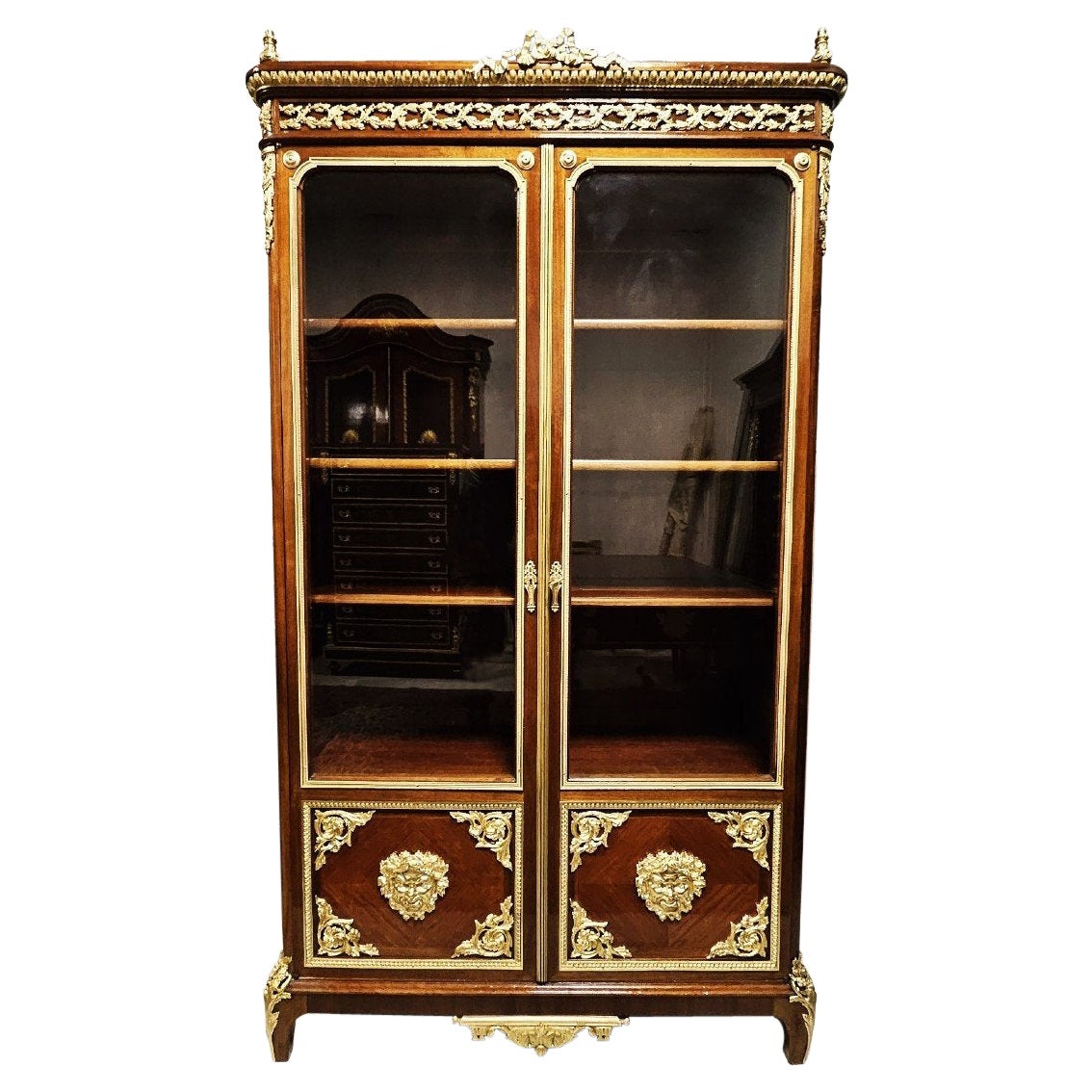 Vitrine Bookcase Napoleon III Boulle 19th Century Brown Wood Glass Gilt  Bronze  For Sale