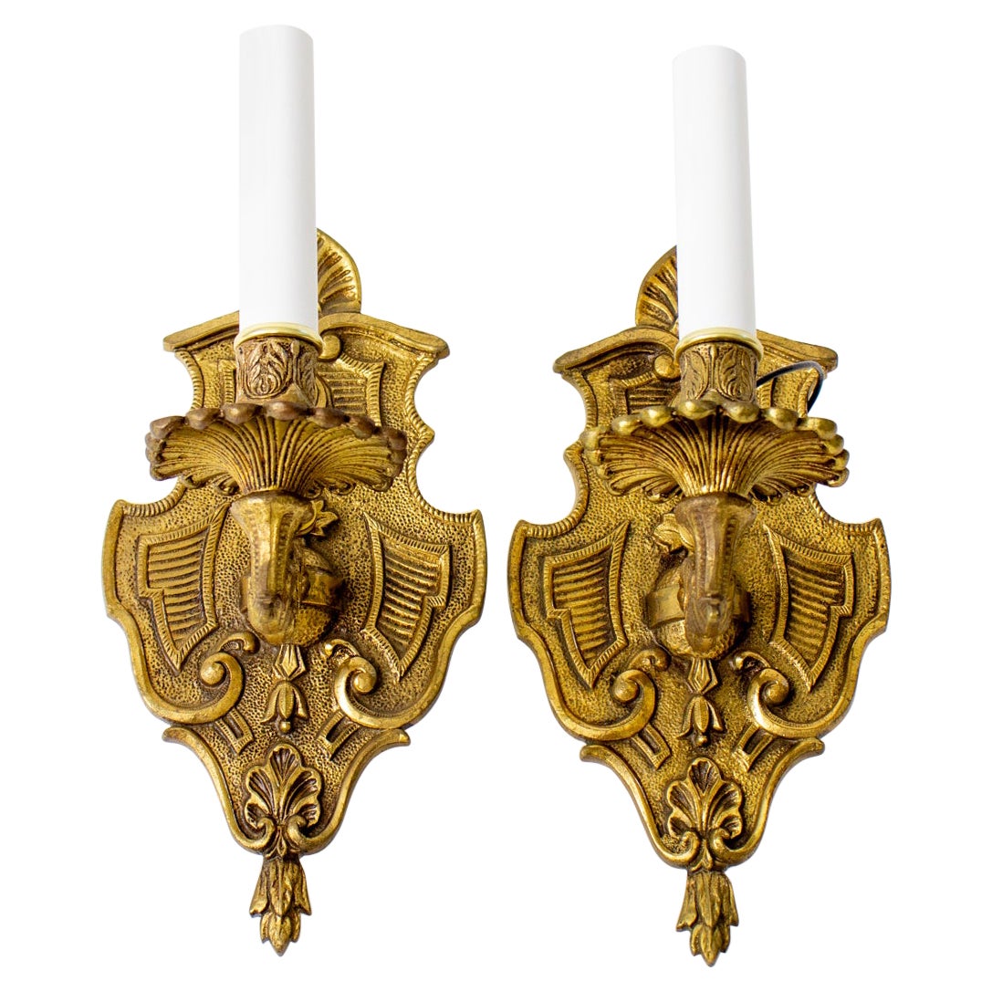 Mid 20th Century Spanish Cast Brass Sconces - a Pair For Sale