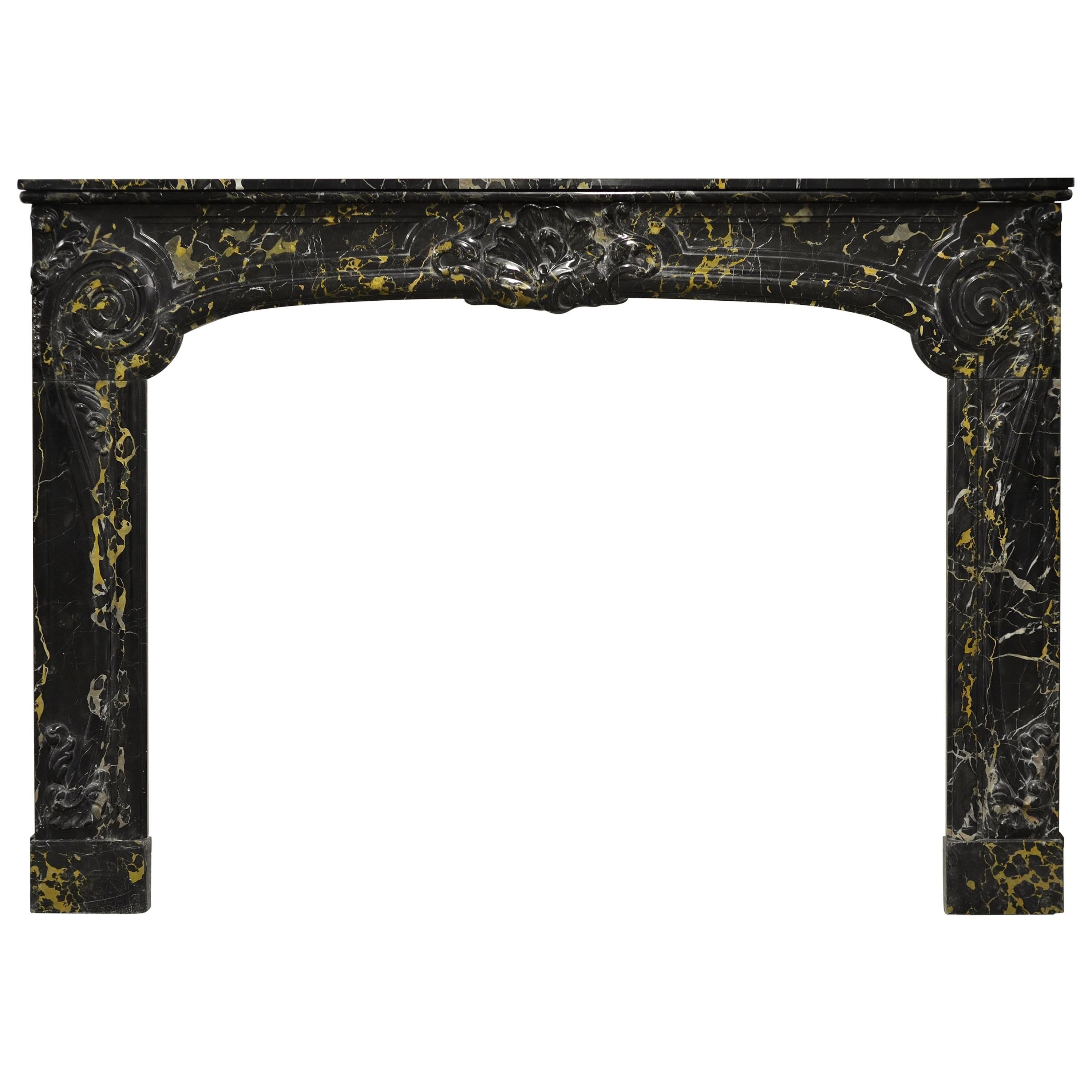 Antique Portoro Marble Dutch Louis XV Fireplace Mantel, 18th Century