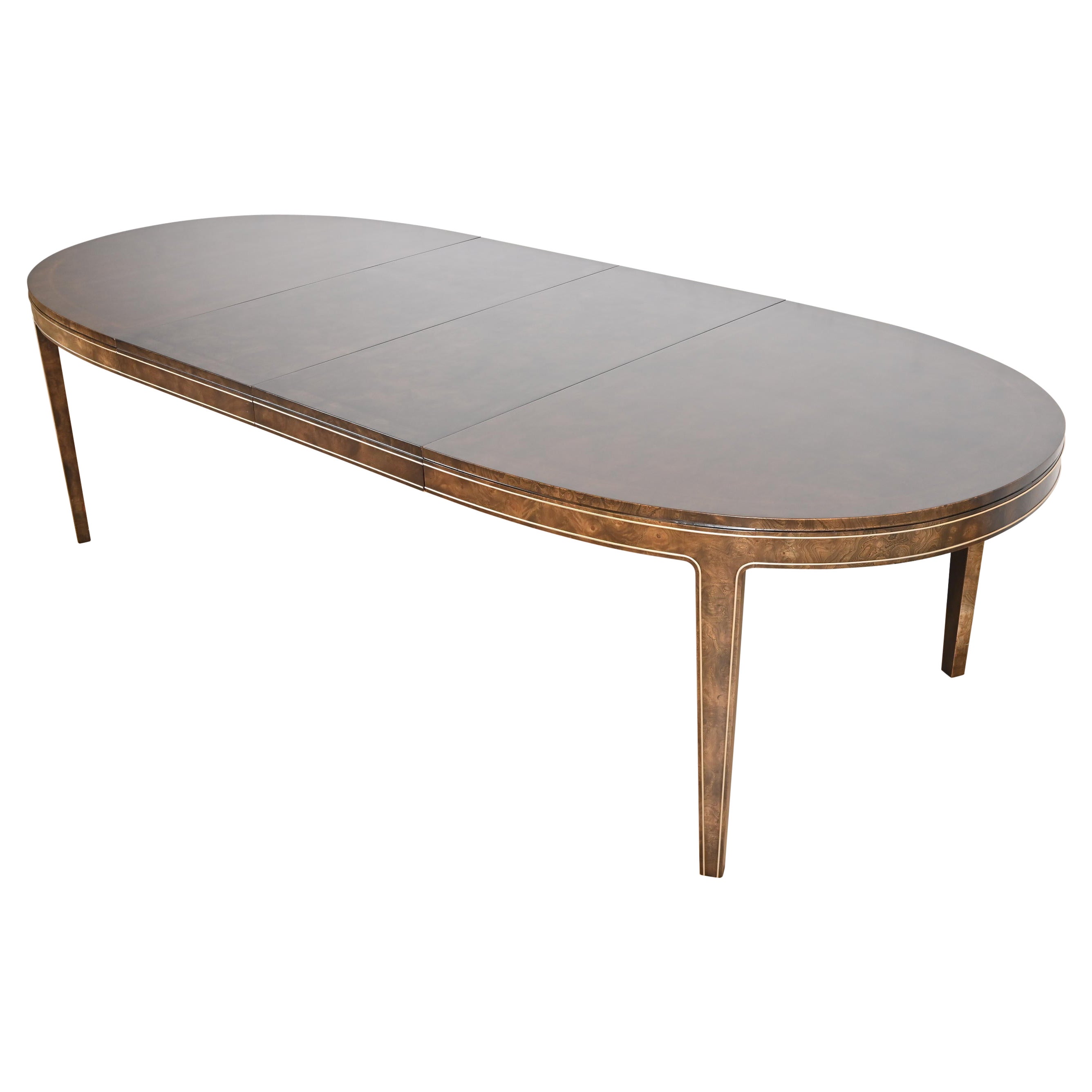 Bernhard Rohne for Mastercraft Hollywood Regency Burl and Brass Dining Table For Sale