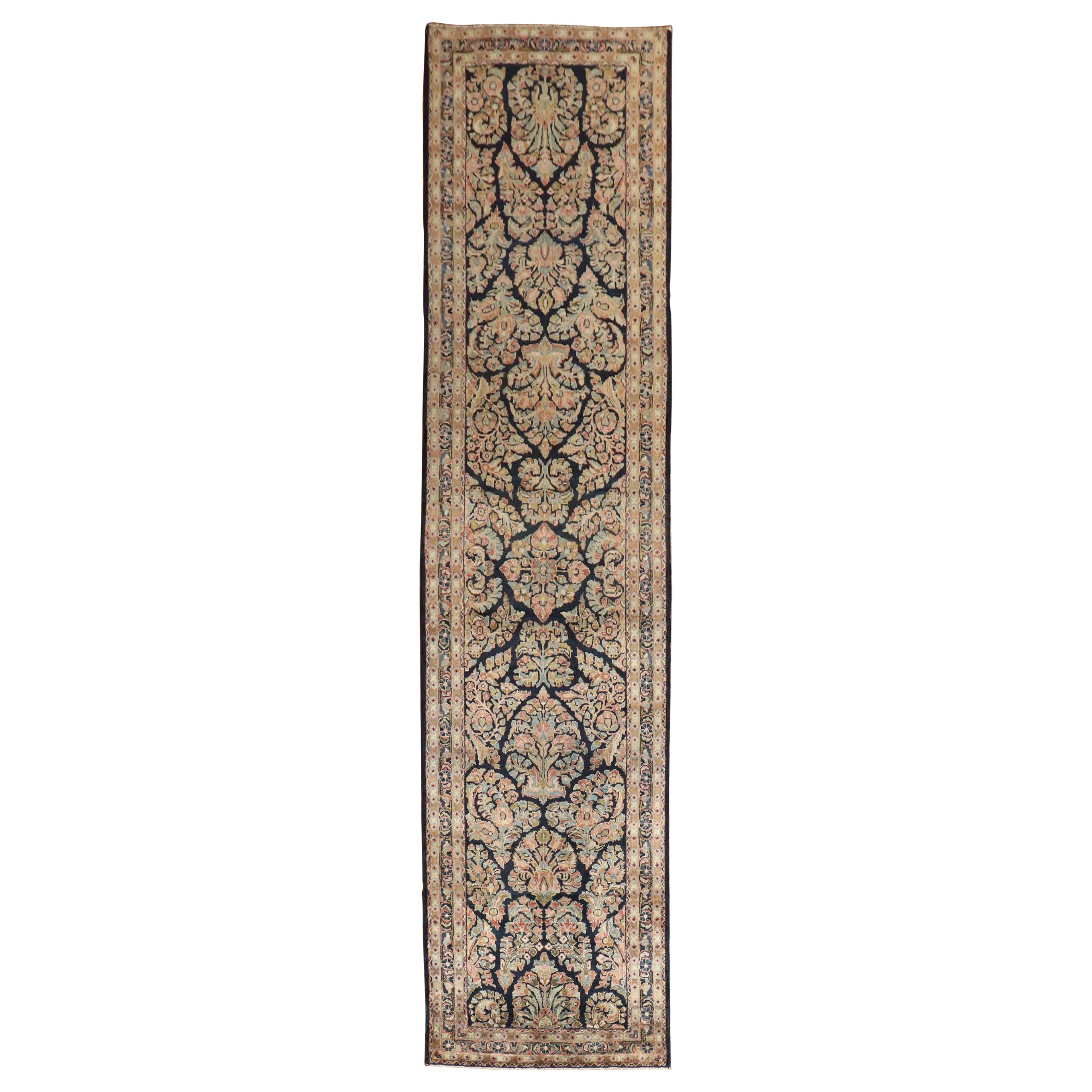 Zabihi Collection Navy Antique Persian Sarouk Runner For Sale