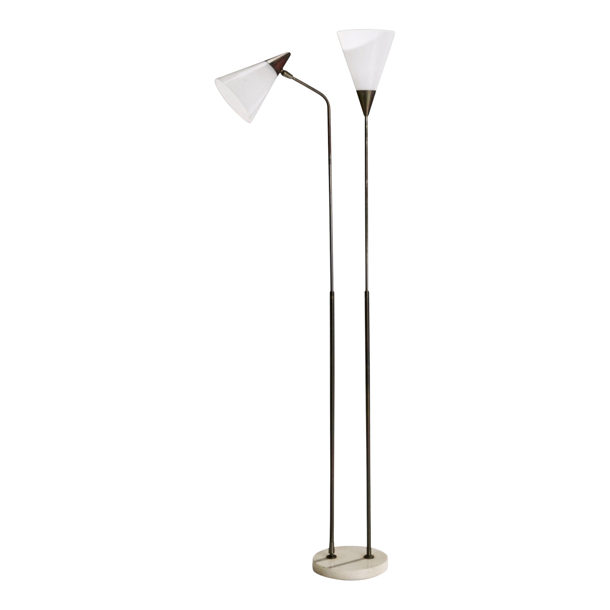 Guiseppe Ostuni, Floor Lamp, Brass, Marble, Acrylic, Italy, 1950s For Sale