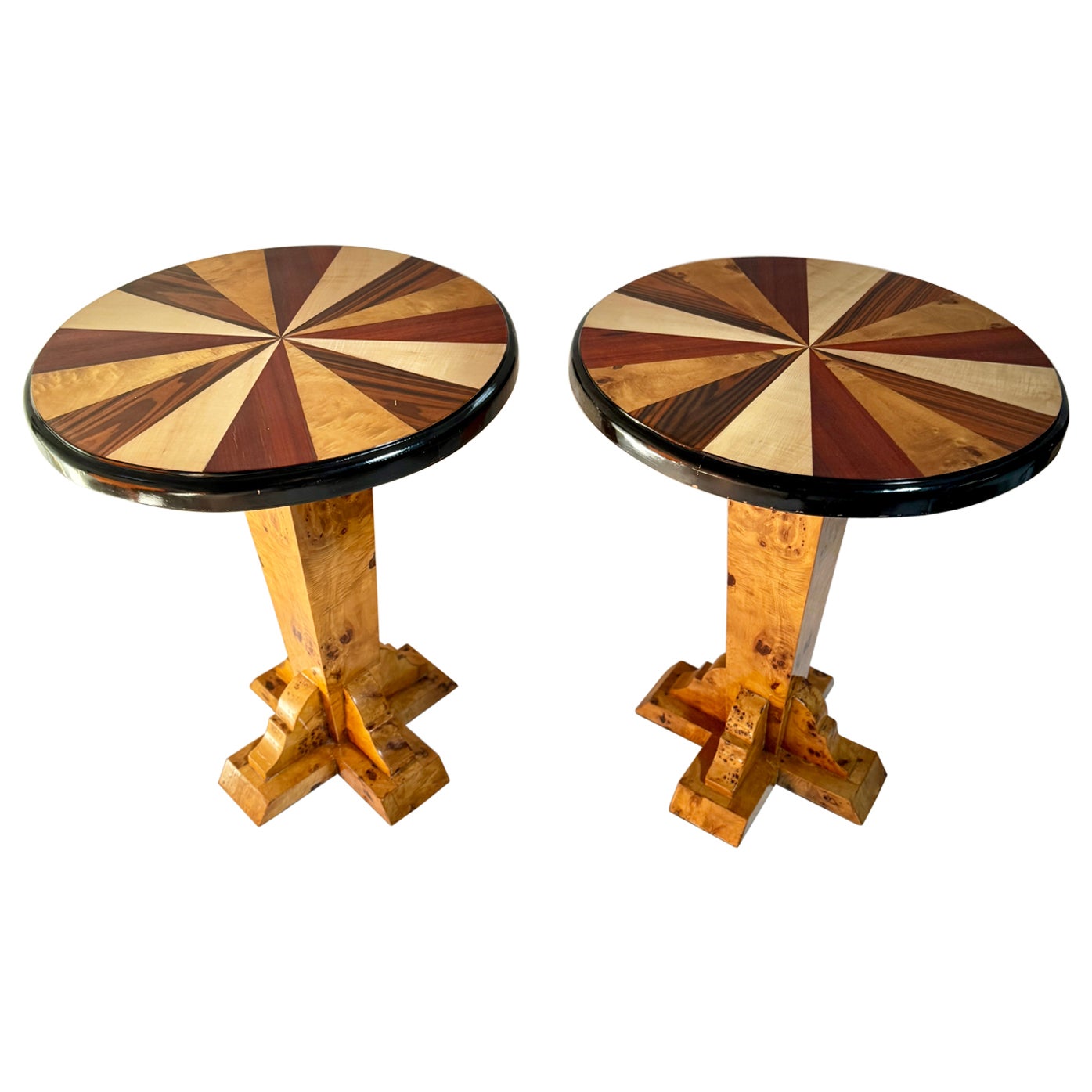 Late 20th century Art Deco style burl side tables