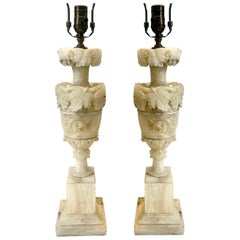 Antique Pair of Carved Alabaster Lamps