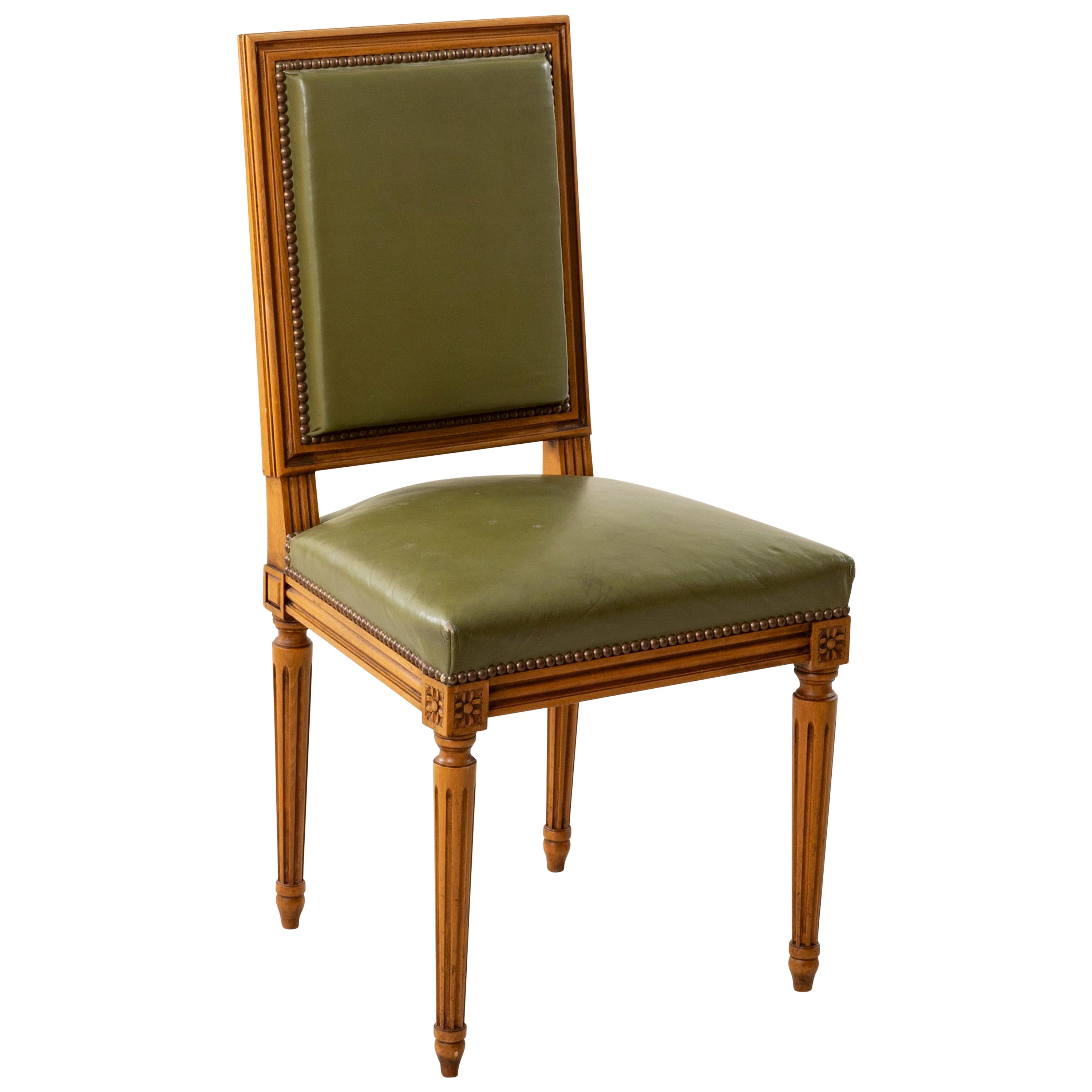 Mid 20th Century French Louis XVI Style Walnut Side Chair or Desk Chair, Leather For Sale