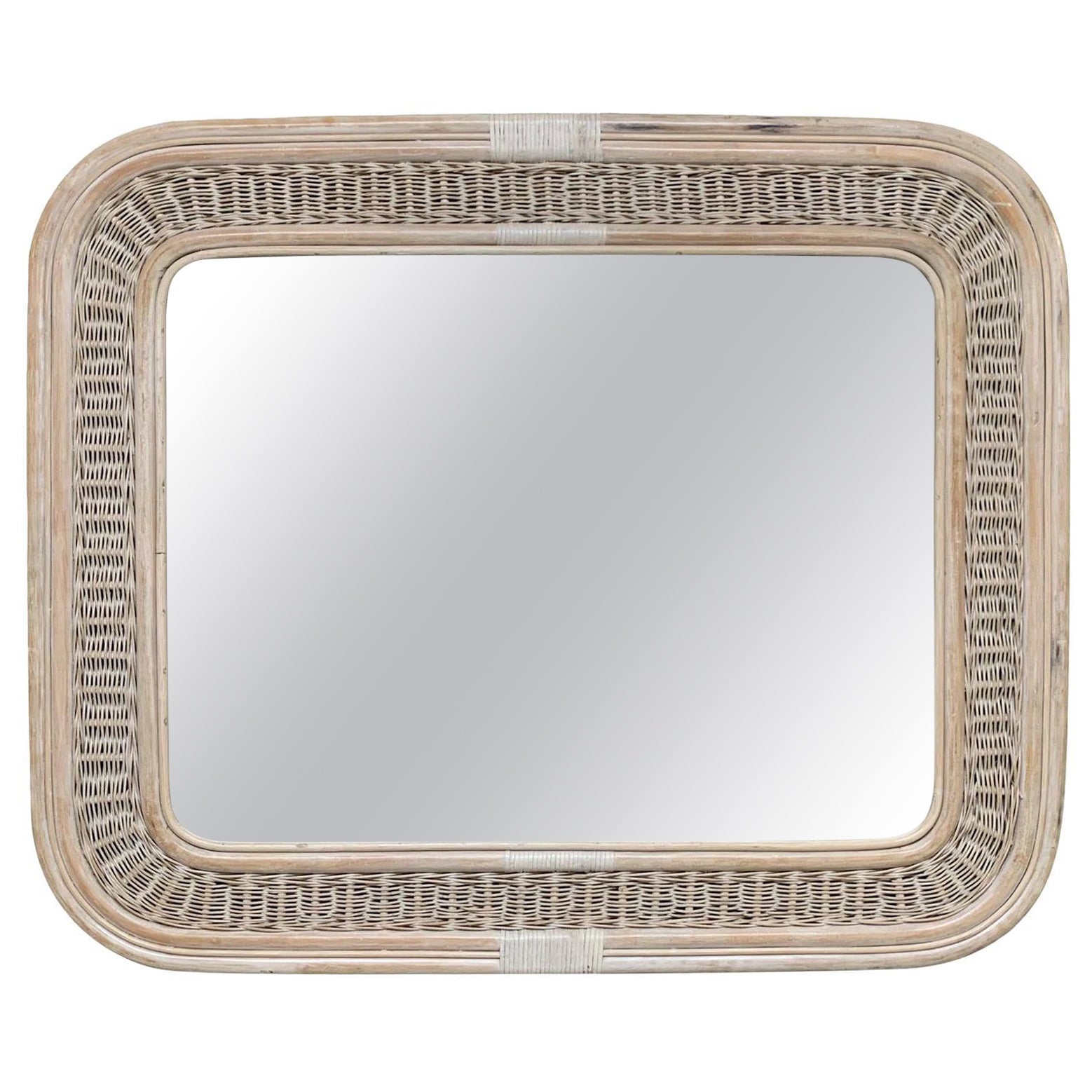 Rattan and Wicker Wall Mirror For Sale