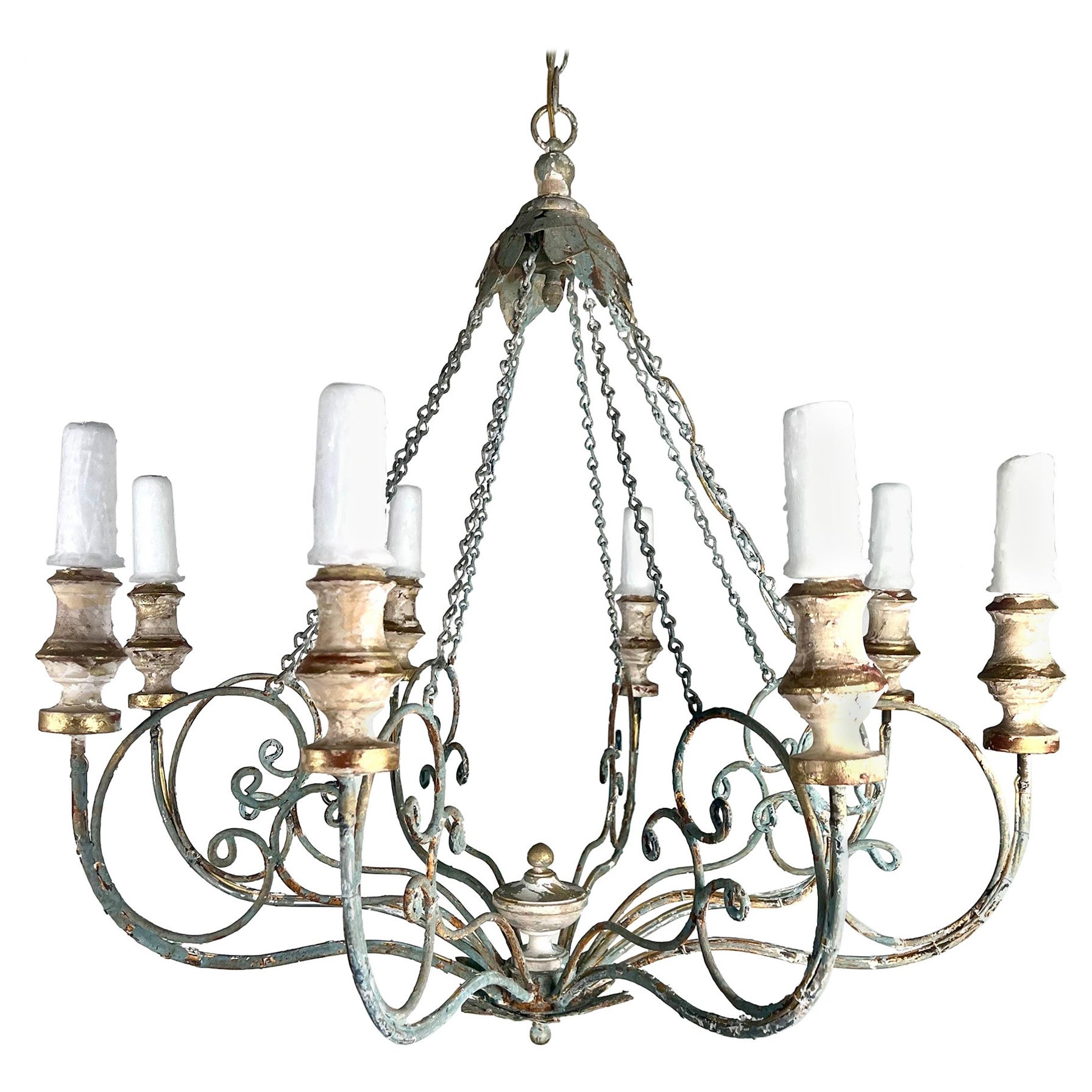 Custom Eight Light Wood & Iron Painted Chandelier by Melissa Levinson For Sale