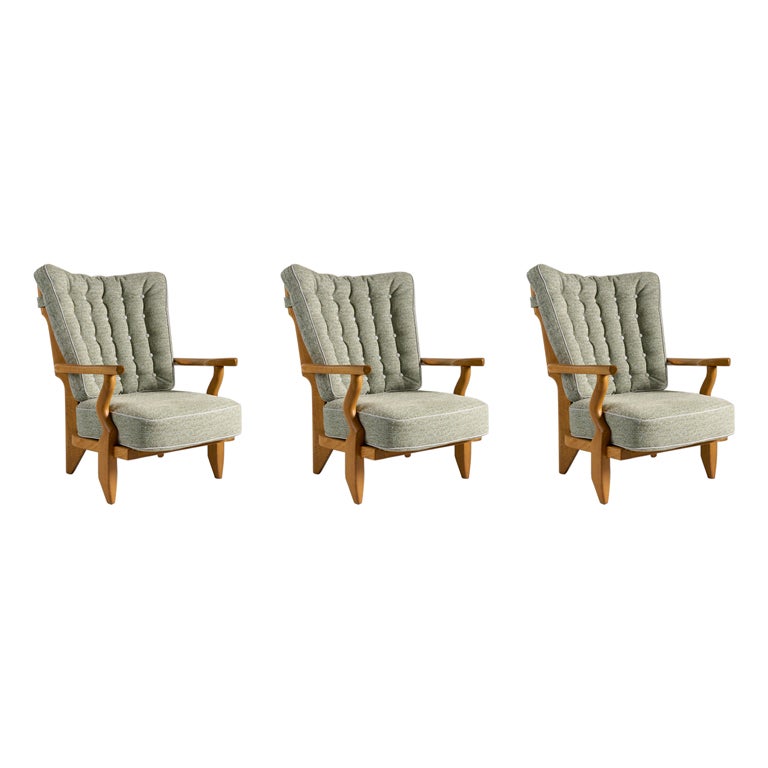 Guillerme et Chambron, Grand repos, Set of Three Armchairs, France, 1960 For Sale