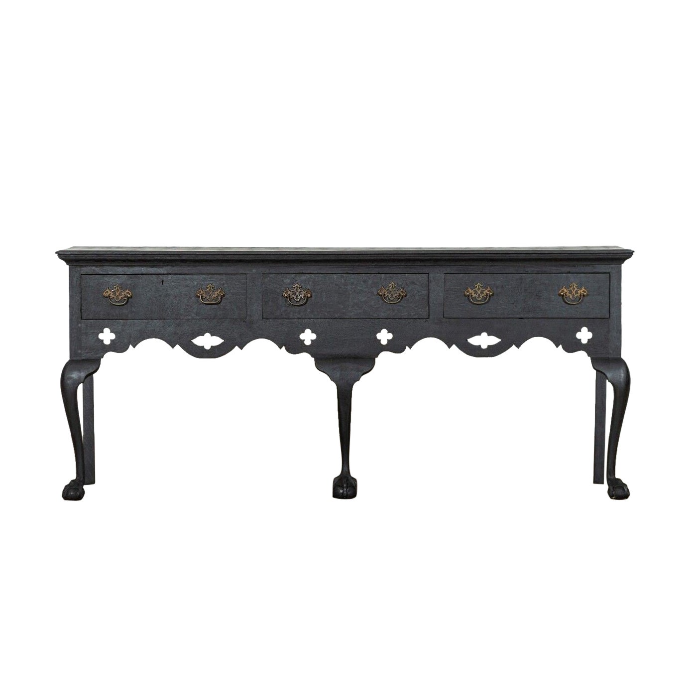 Large English 19thC Grain Ebonised Oak Dresser Base