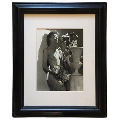 Bruno of Hollywood  B & W Original Nude Photograph Woman with Flowers, Framed