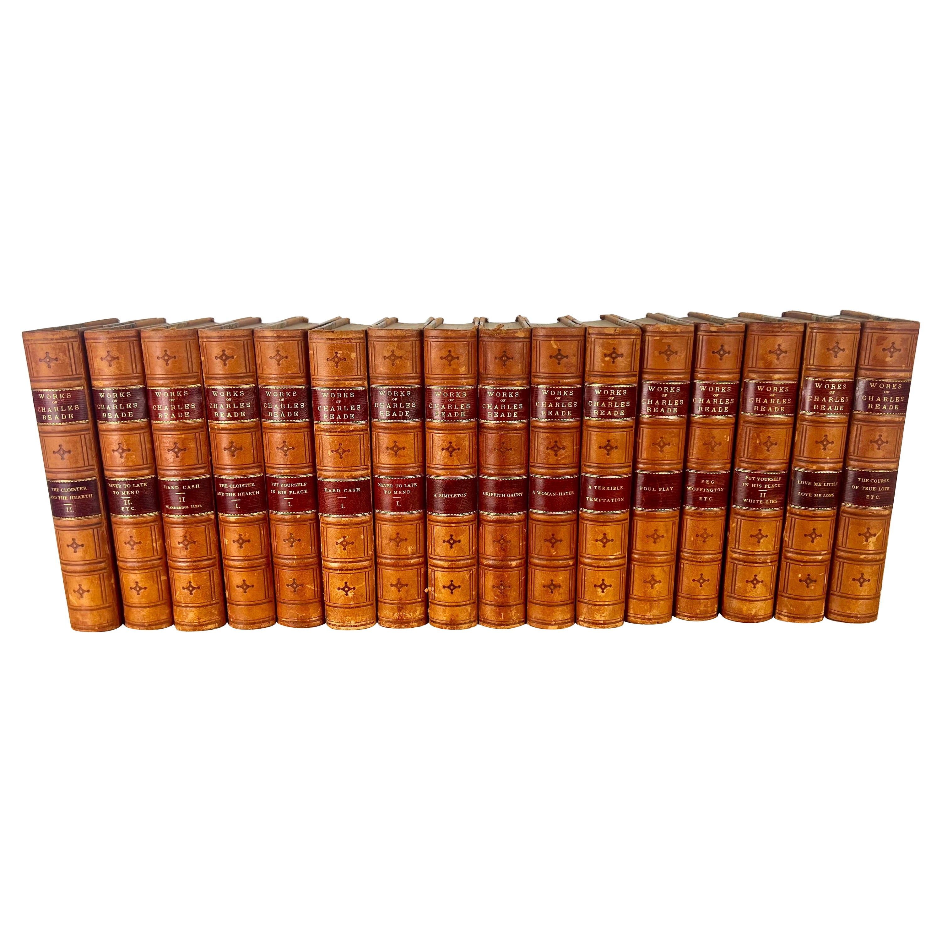 Set of Sixteen Leather Bound Book by Charles Reade For Sale