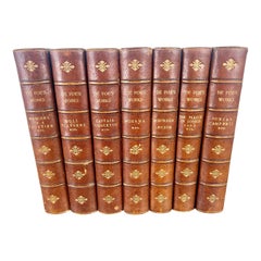 Used Set of Seven Leather Volumes of Daniel De Foe's Works