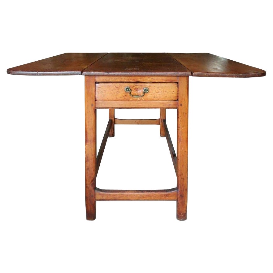 Mid 19th Century Antique Rustic Pine Drop Leaf Cottage Table