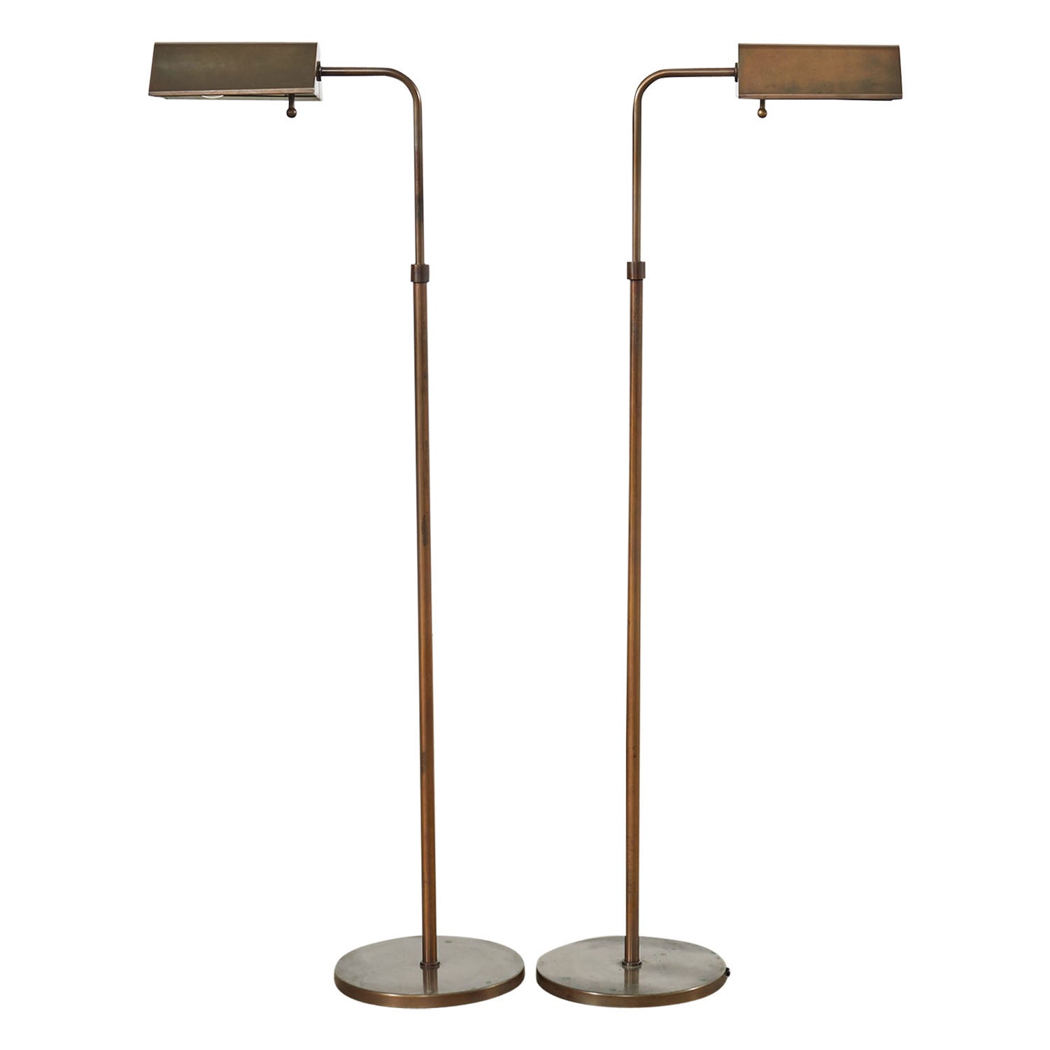 Pair of Midcentury Adjustable Height Bronzed Pharmacy Floor Lamps For Sale