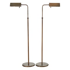 Vintage Pair of Midcentury Adjustable Height Bronzed Pharmacy Floor Lamps