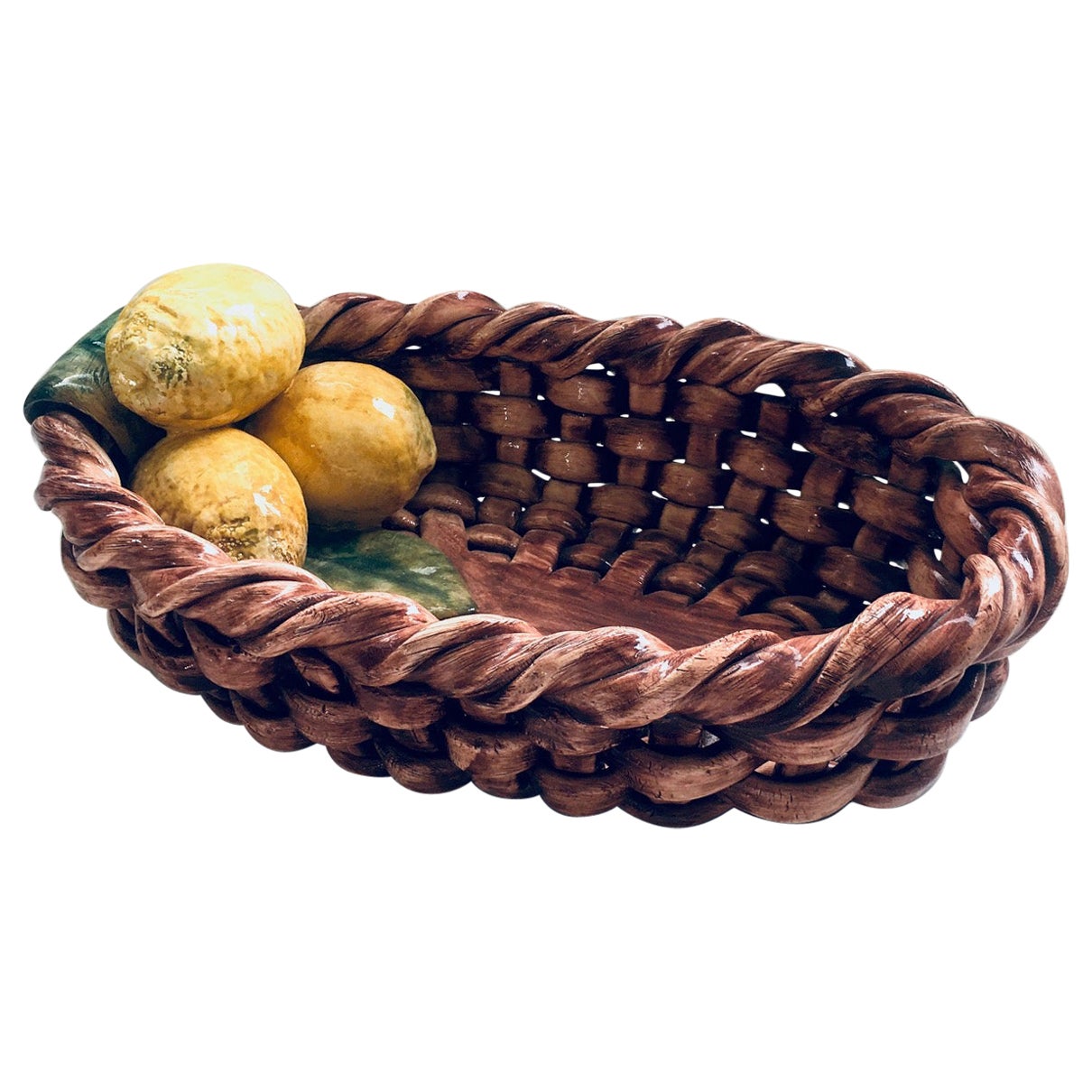 Studio Pottery Citrus Fruit Basket by J. Santos for Alcobaca, Portugal 1950's
