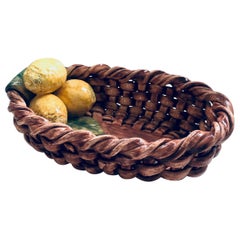 Antique Studio Pottery Citrus Fruit Basket by J. Santos for Alcobaca, Portugal 1950's