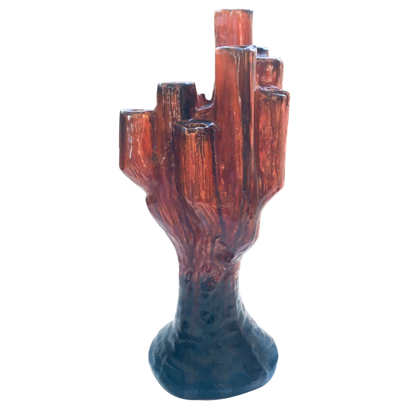 Studio Art Pottery Candle Holder Cactus Shaped Ceramic Object, signed F.B. 1960s For Sale