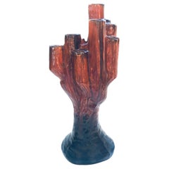 Vintage Studio Art Pottery Candle Holder Cactus Shaped Ceramic Object, signed F.B. 1960s