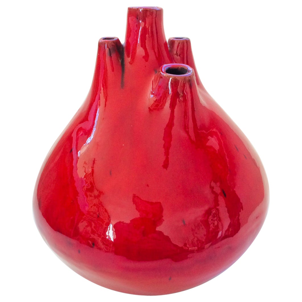 Belgian Art Pottery Studio Spout Vase by Hugria Ceramics Laarne 1960's For Sale