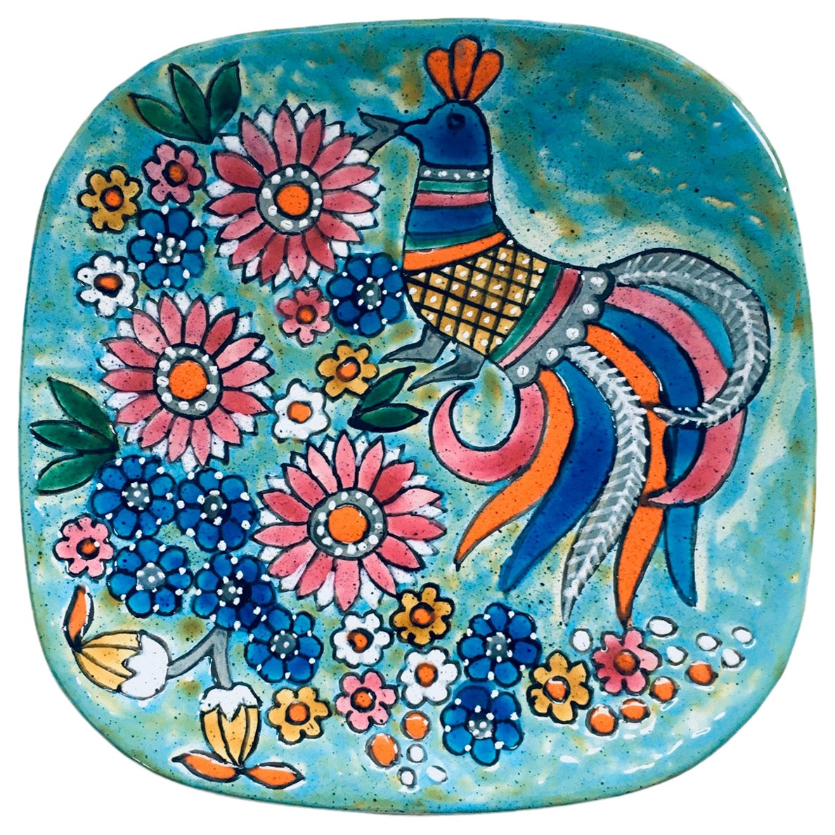 Hand-Painted Charger Dish by Marjatta Taburet Quimper France 1960's For Sale