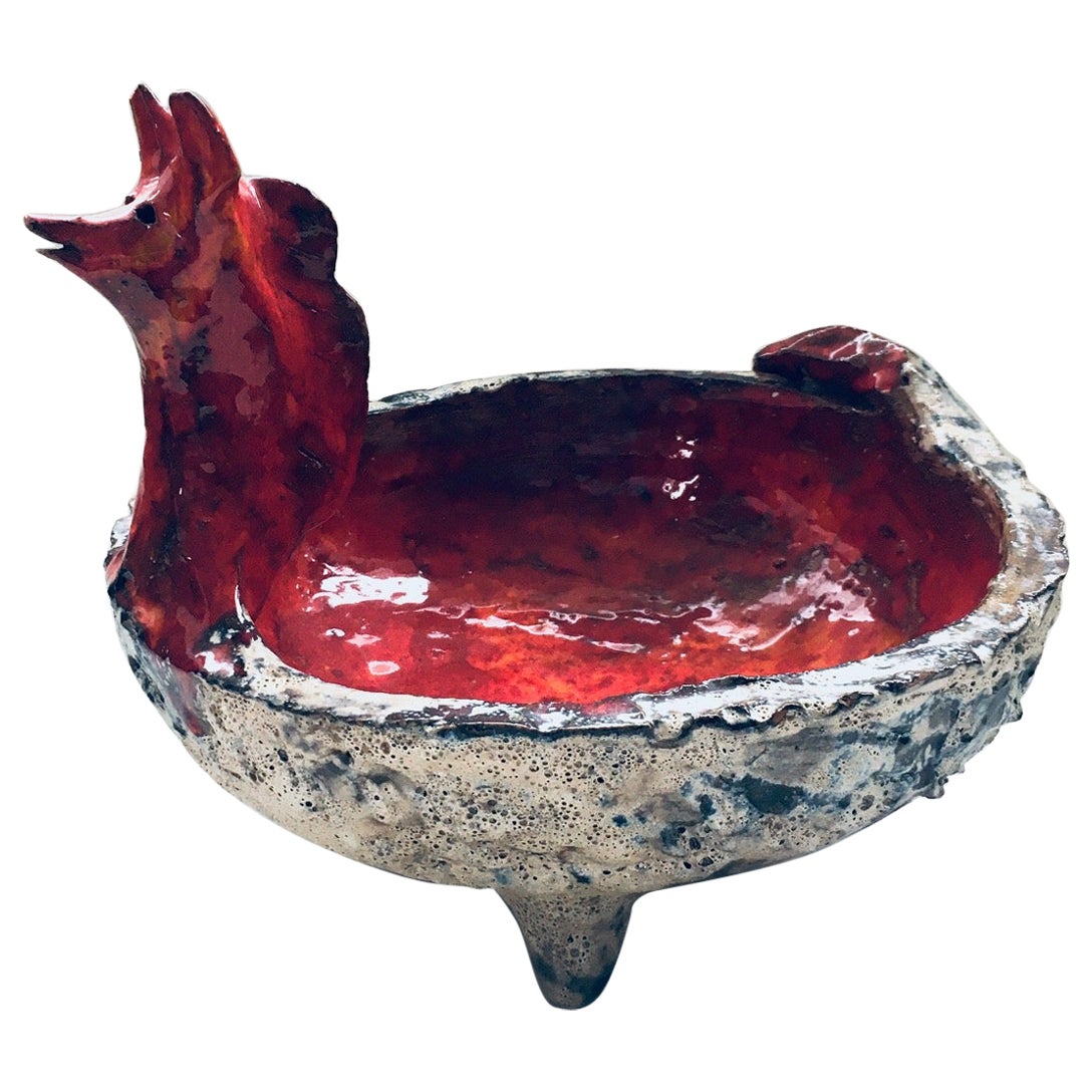 Midcentury Art Ceramic Mystical Figural Dish, Belgium 1960's For Sale