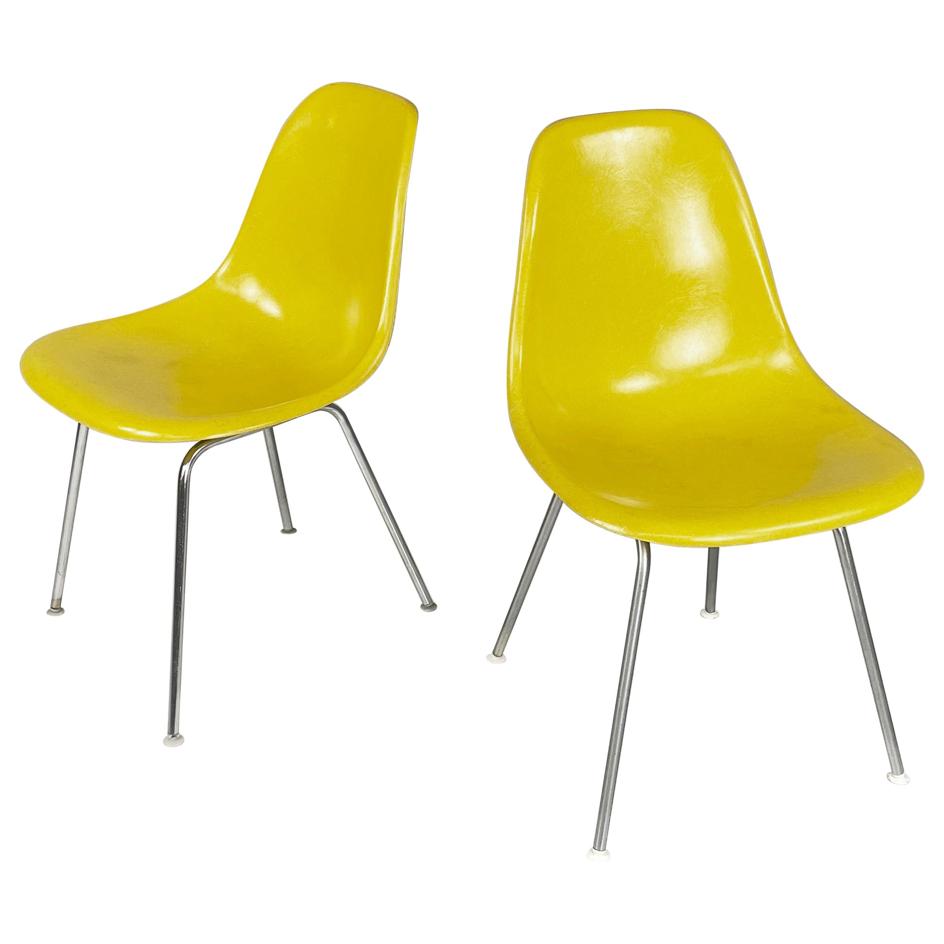 American Yellow Shell Chairs by Charles and Ray Eames for Herman Miller, 1970s For Sale