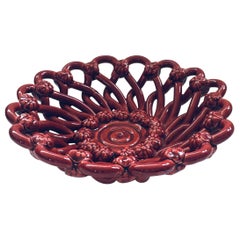 Cuenco Vintage Art Ceramics Basketweave Flower, Vallauris Francia Años 50
