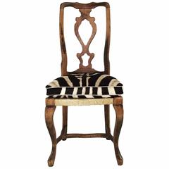Provincial Style Side Chair with Custom Zebra Hide Cushion