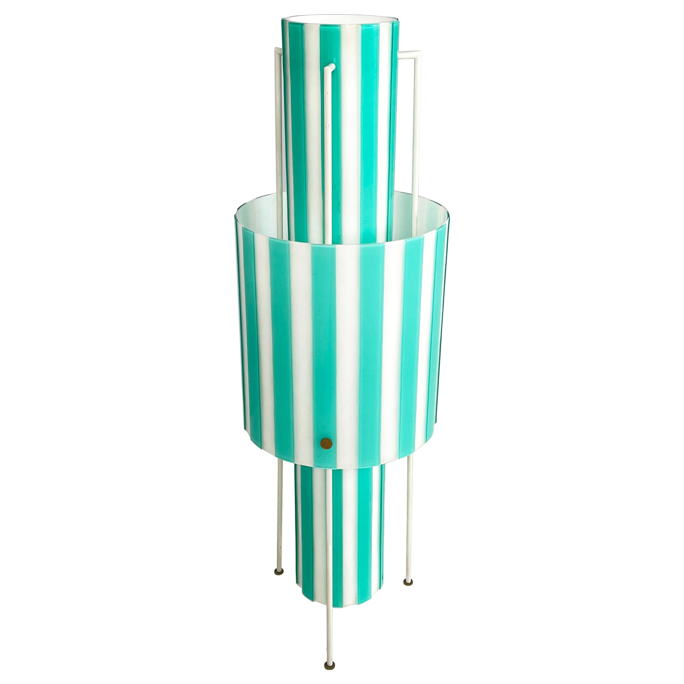 Italian mid-century Floor lamp in white and light blue glass with metal, 1950s For Sale