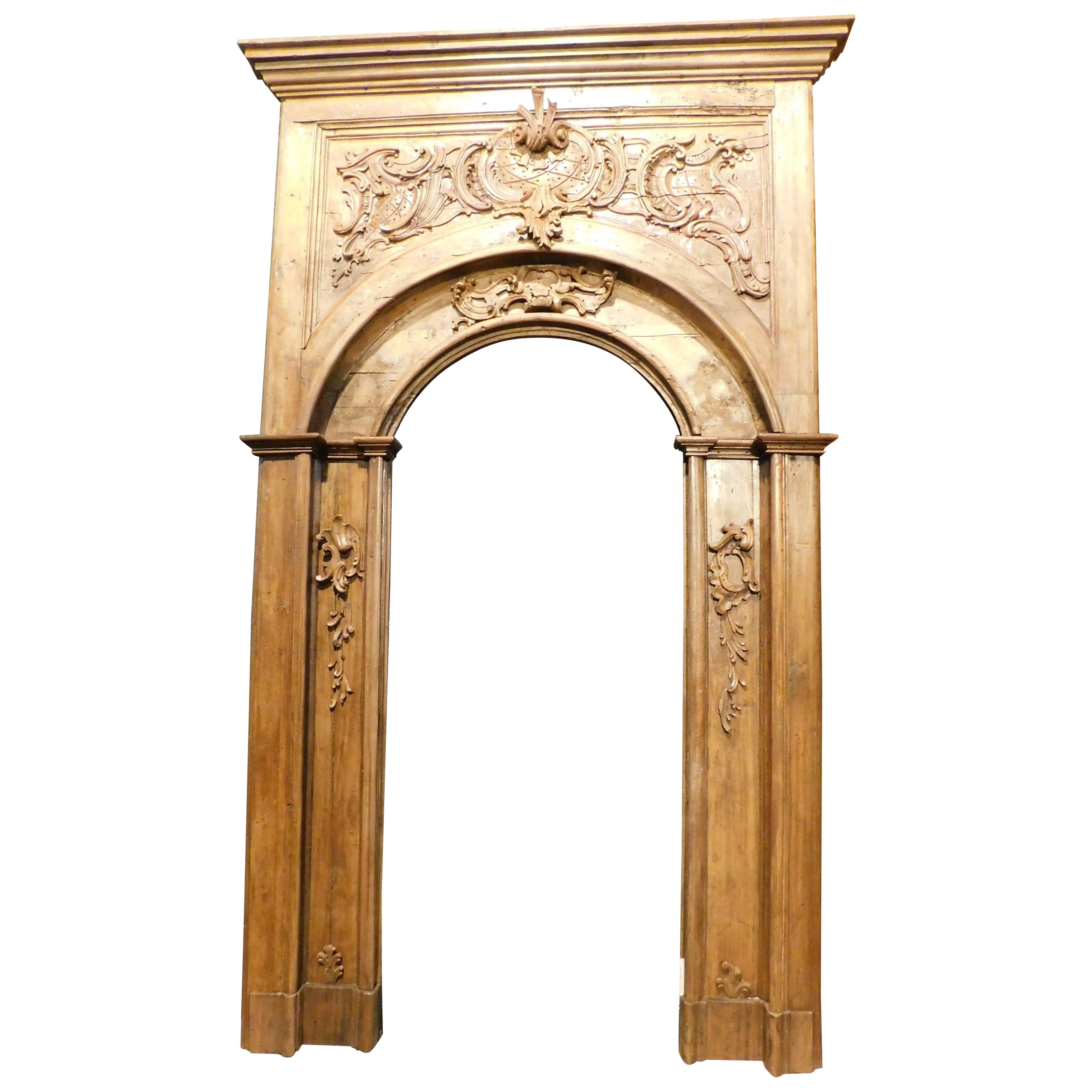 Huge amazing richly carved wooden portal frame, Italy