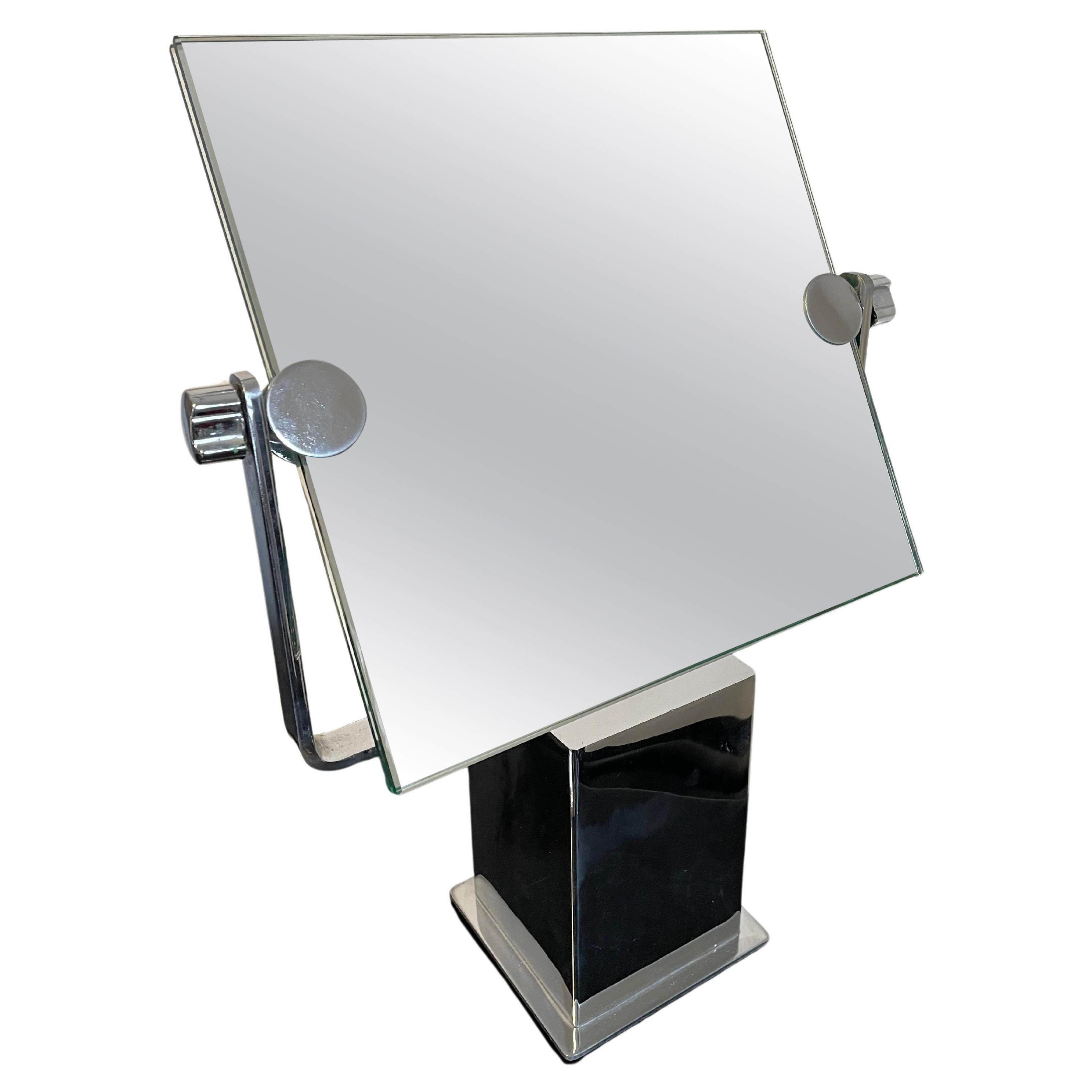 Art Deco Adjustable Table Mirror On Silver Square Chrome Jacques Adnet For Sale