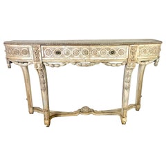 19th Century French Painted Console w/ Carved Swags & Drawers